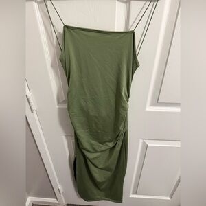 Elegant Olive Green Spaghetti Strap Dress